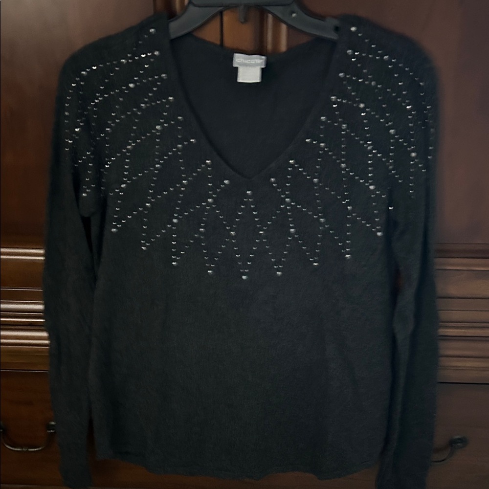 Chico's Dark Gray Long Sleeve Top with Silver Accents/Size Small (Chico 0)